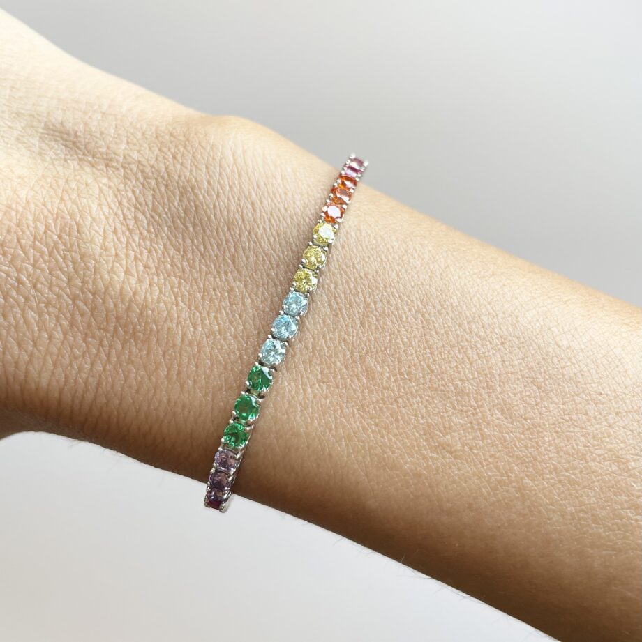 Bracciale tennis in argento con zirconi rainbow
